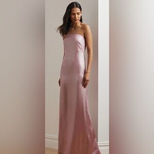 Lauren Ralph Lauren Foiled Charmeuse Strapless Gown in a soft pink hue.